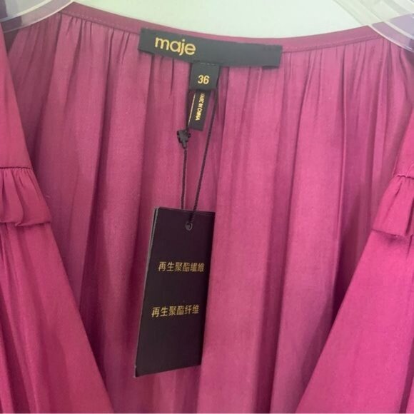 Maje Rianne Pleated Mini Dress Rose Magenta Size S NWT - Picture 11 of 15